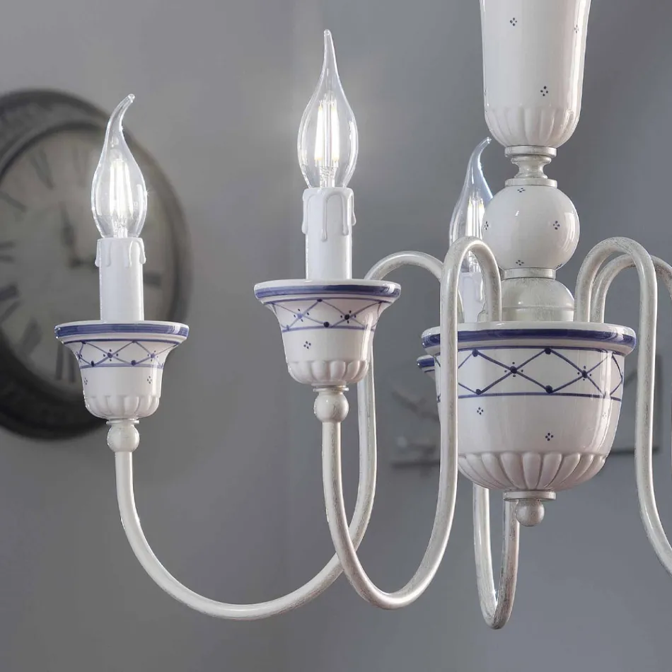 Lustre de 5 Luzes para Sala de Estar em Cerâmica e Latão Pintados à Mão - Sanremo Viadurini