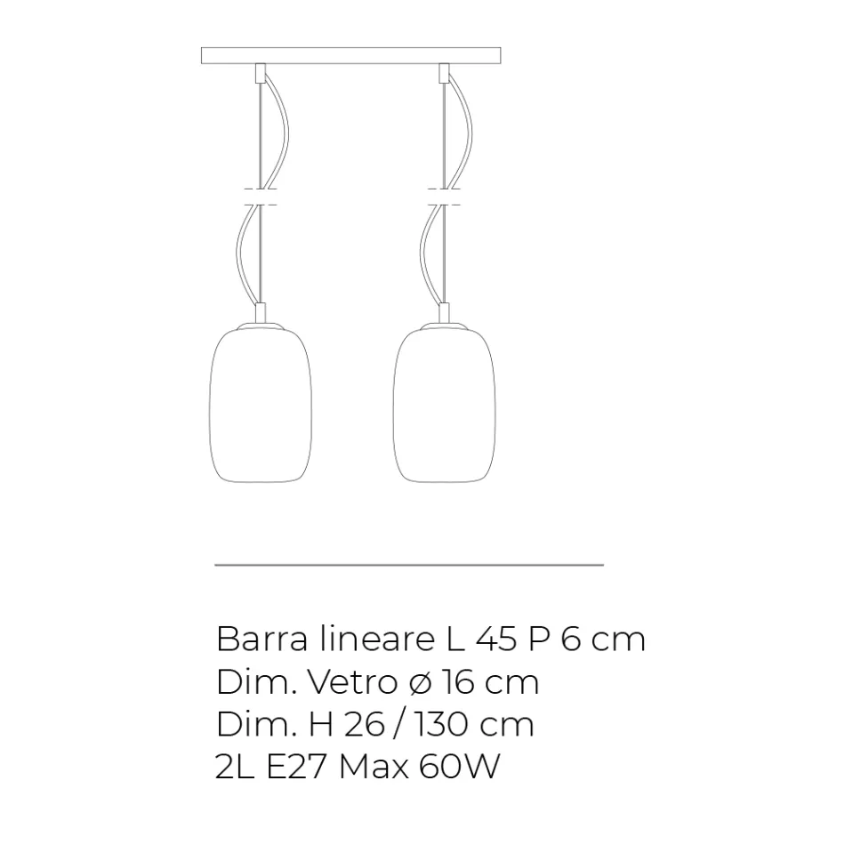 Luminária pendente de vidro soprado à mão com duas lâmpadas, fabricada na Itália - Soffio Viadurini