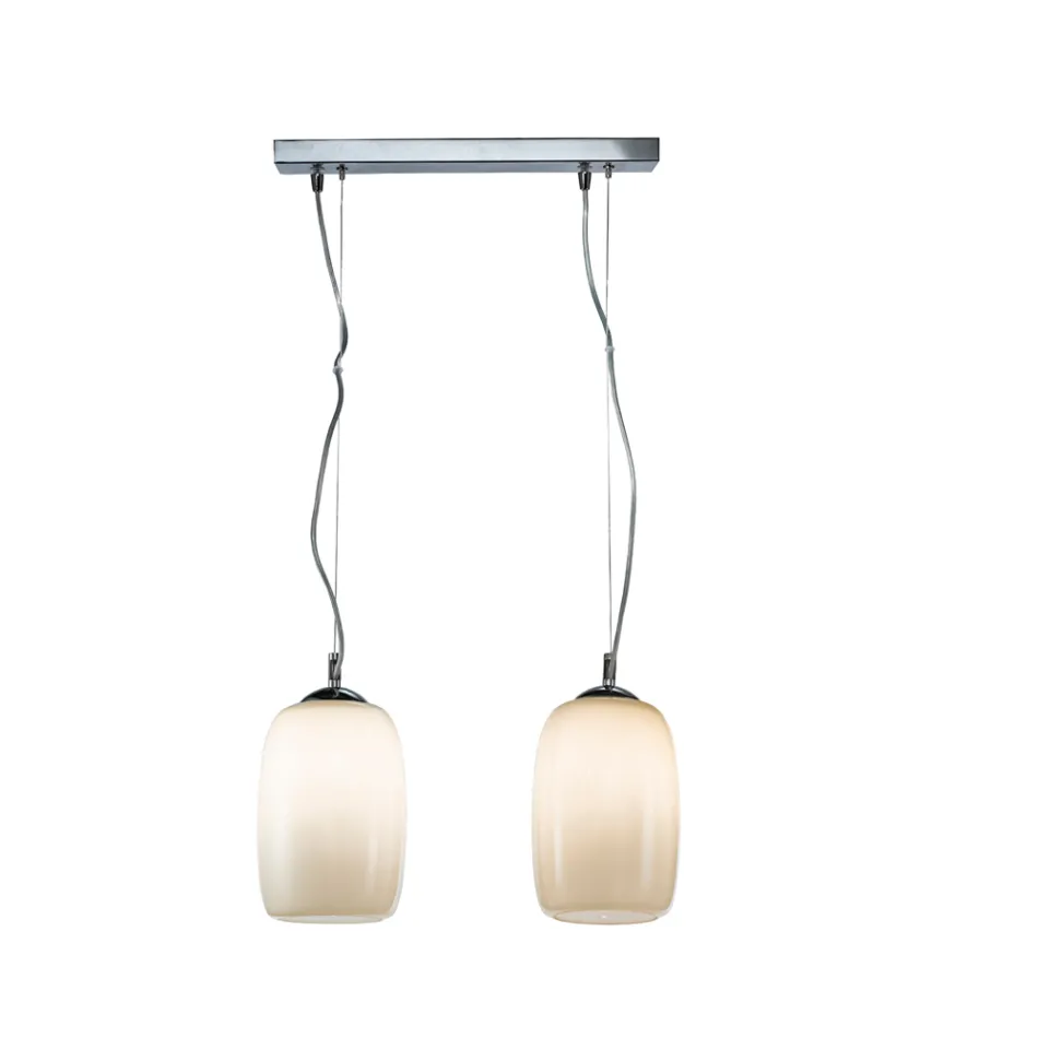 Luminária pendente de vidro soprado à mão com duas lâmpadas, fabricada na Itália - Soffio Viadurini
