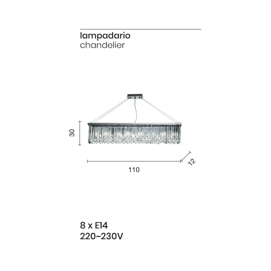Lustre Suspenso de Luxo Clássico em Metal e Cristal Recortado - Zolando Viadurini