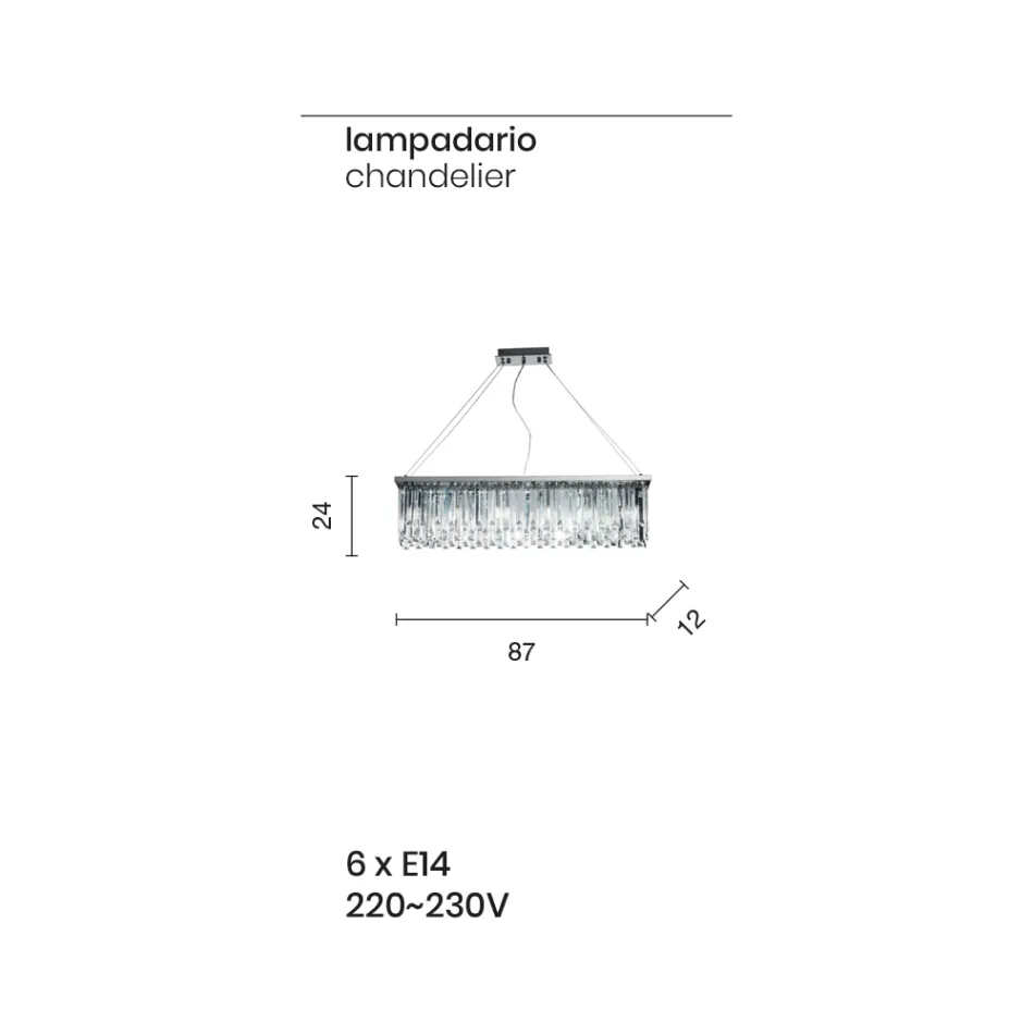 Lustre Suspenso de Luxo Clássico em Metal e Cristal Recortado - Zolando Viadurini