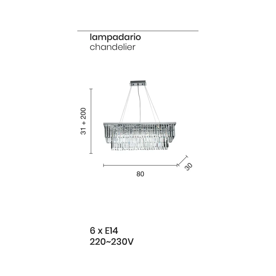 Candelabro Clássico Suspenso Metal e Cristal Recortado de Luxo - Mirielle Viadurini