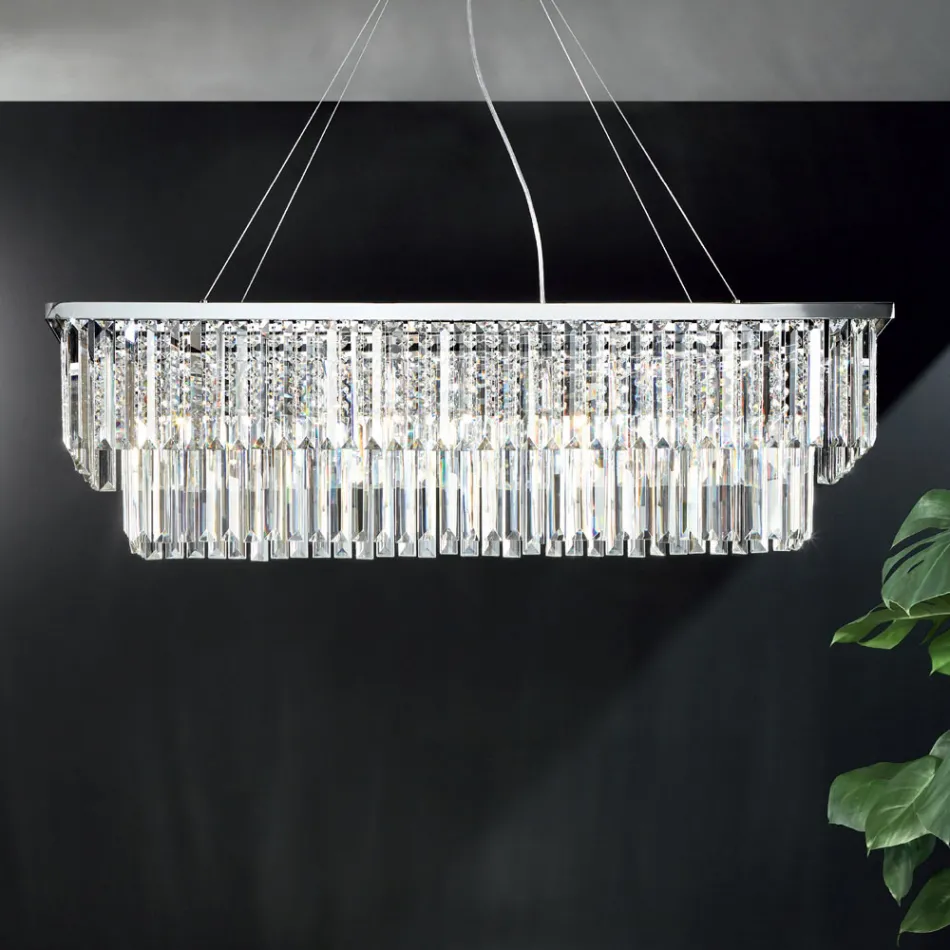 Candelabro Clássico Suspenso Metal e Cristal Recortado de Luxo - Mirielle Viadurini