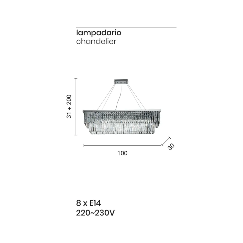 Candelabro Clássico Suspenso Metal e Cristal Recortado de Luxo - Mirielle Viadurini
