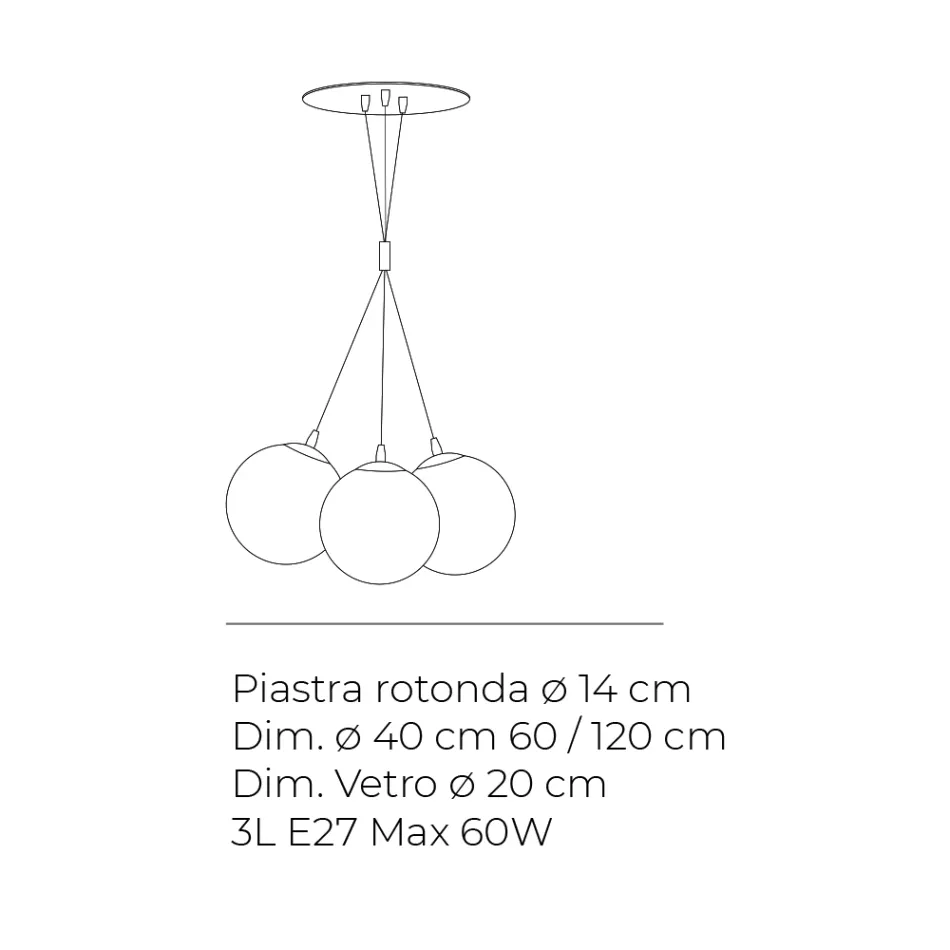 Lustre suspenso de três luzes em vidro revestido, fabricado na Itália - Althea Viadurini