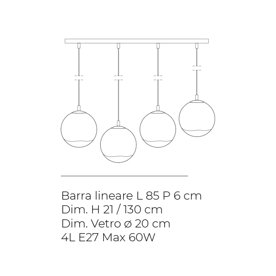 Lustre linear Isotta de quatro luzes em vidro branco, fabricado na Itália. Viadurini