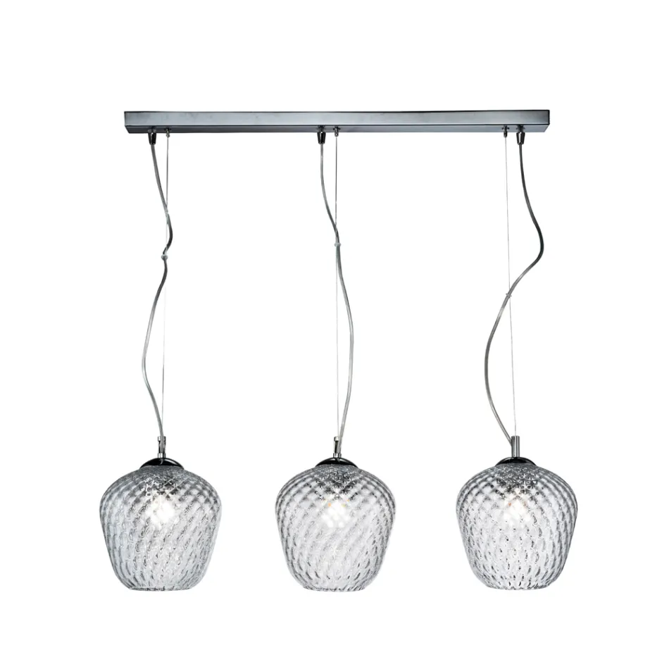 Lustre linear de três luzes em vidro veneziano, fabricado na Itália - Elisia Viadurini