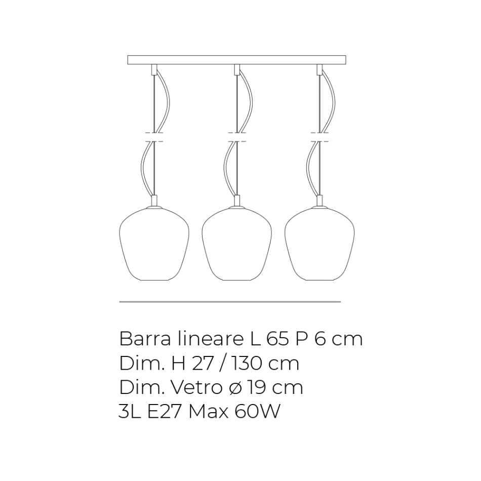 Lustre linear de três luzes em vidro veneziano, fabricado na Itália - Elisia Viadurini