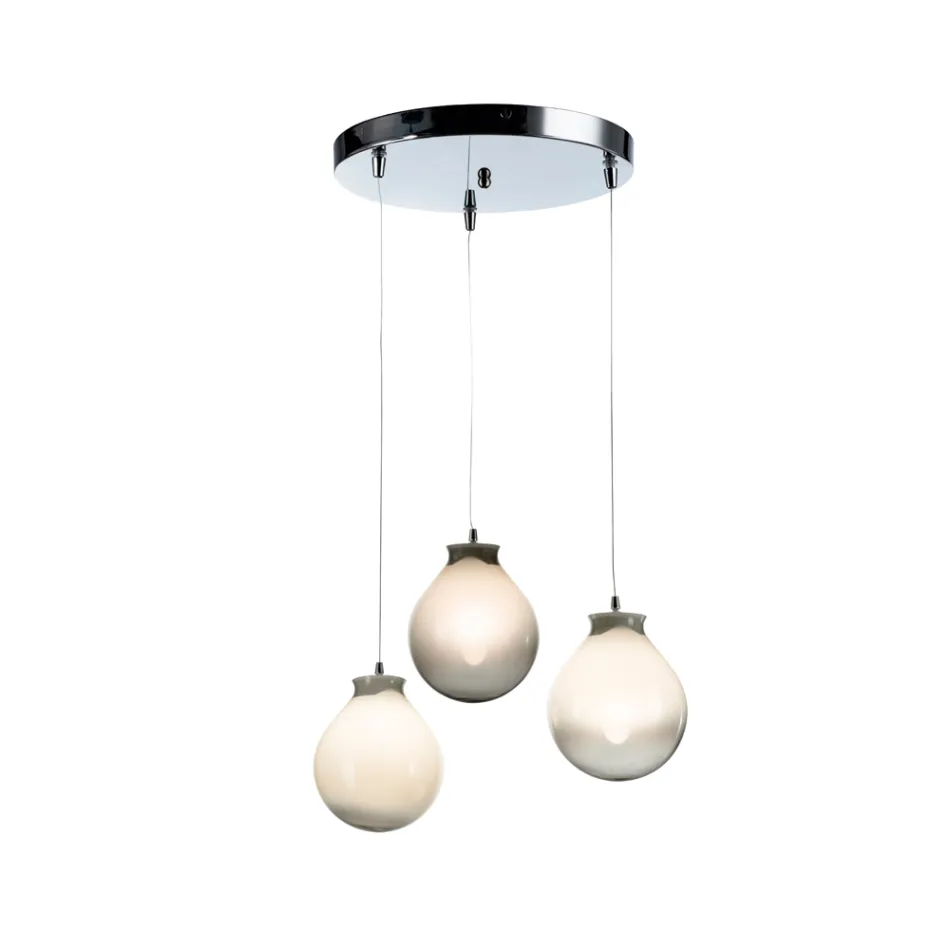 Lustre de três luzes com base redonda em vidro fosco, fabricado na Itália - Irida Viadurini