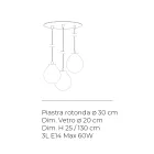Lustre de três luzes com base redonda em vidro fosco, fabricado na Itália - Irid Viadurini