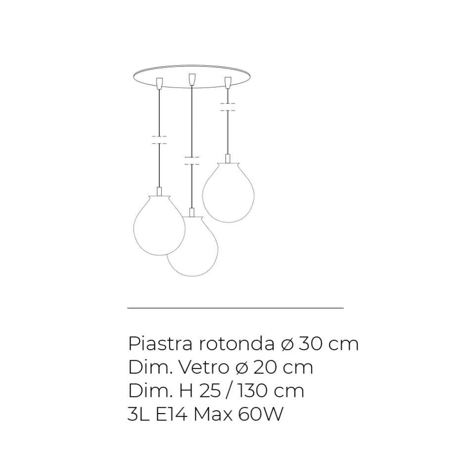 Lustre de três luzes com base redonda em vidro fosco, fabricado na Itália - Irid Viadurini