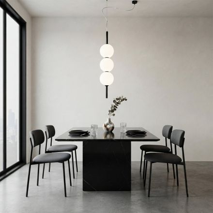 Lumira - Lustre vertical de três luzes em vidro revestido, fabricado na Itália. Viadurini