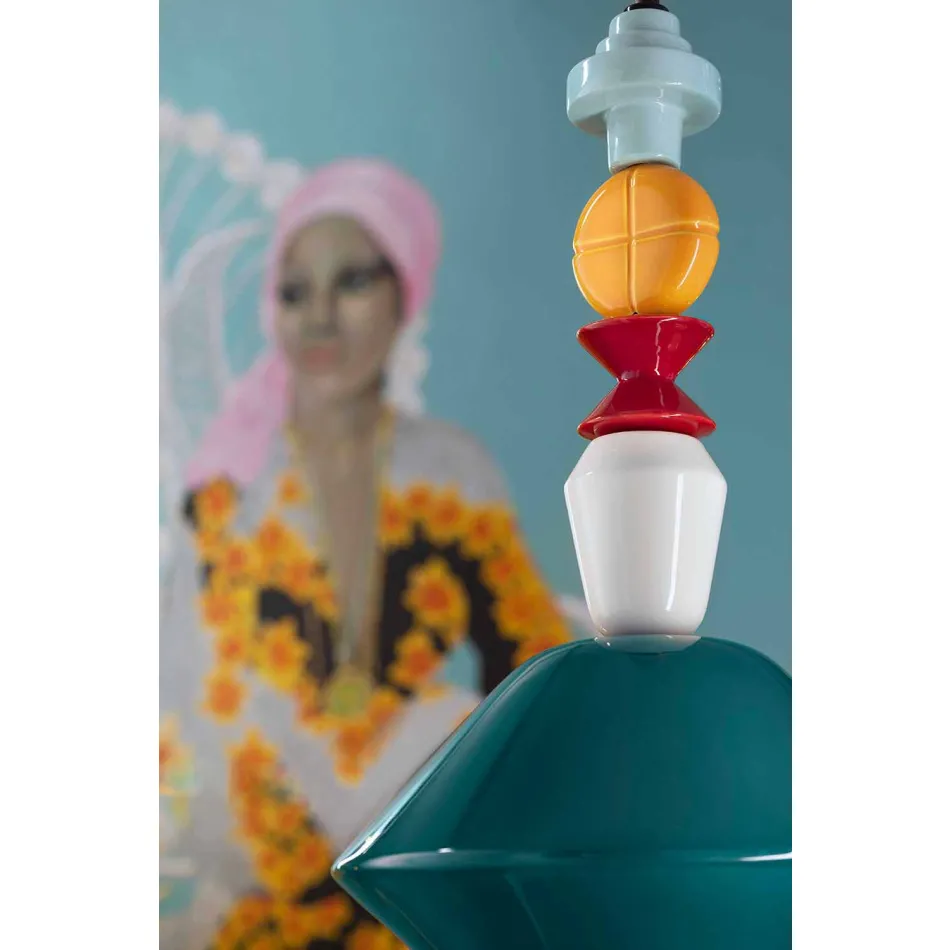 Lustre de cerâmica verde ou amarelo vintage, fabricado na Itália - Ferroluce Lariat Viadurini