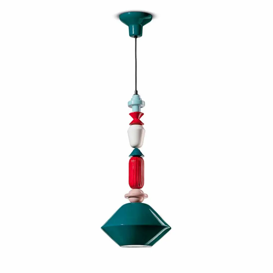 Lustre de cerâmica verde ou amarelo vintage, fabricado na Itália - Ferroluce Lariat Viadurini