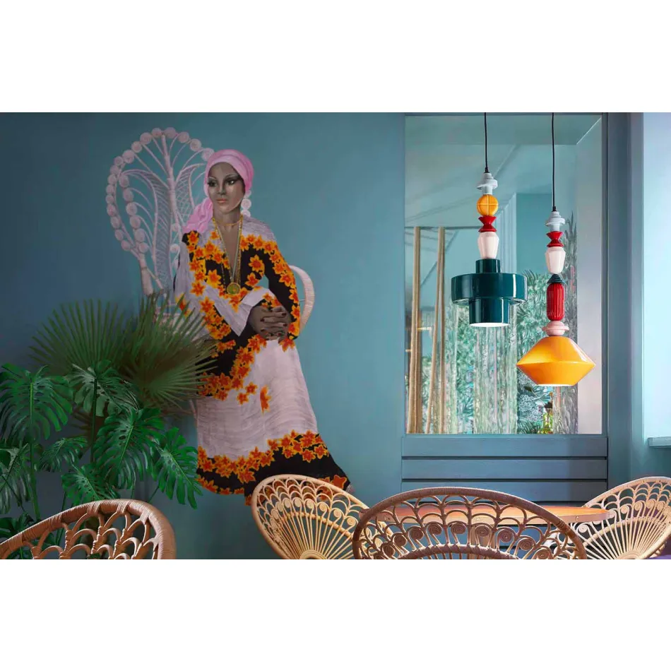 Lustre de cerâmica verde ou amarelo vintage, fabricado na Itália - Ferroluce Lariat Viadurini