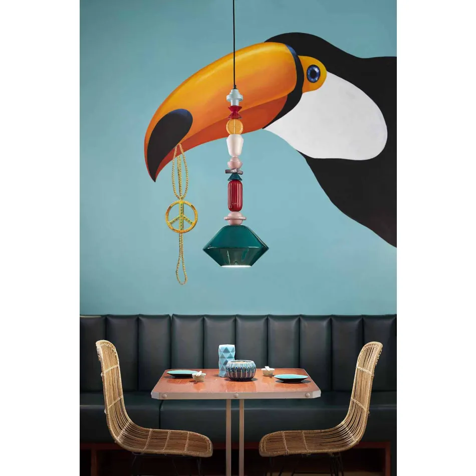 Lustre de cerâmica verde ou amarelo vintage, fabricado na Itália - Ferroluce Lariat Viadurini