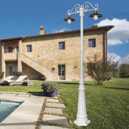 Poste de luz 2 luzes estilo vintage em alumínio e latão fabricado na Itália - Adela Viadurini