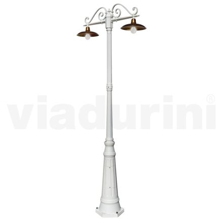 Poste de luz 2 luzes estilo vintage em alumínio e latão fabricado na Itália - Adela Viadurini