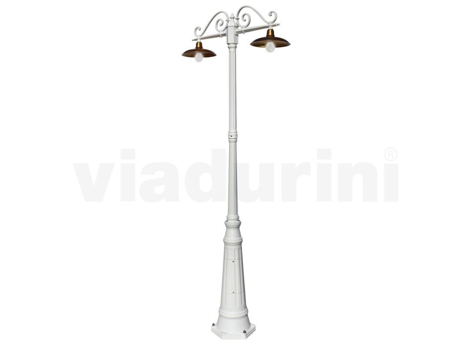 Poste de luz 2 luzes estilo vintage em alumínio e latão fabricado na Itália - Adela Viadurini