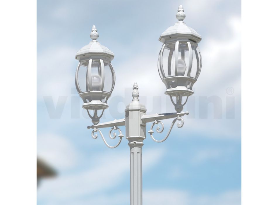 Poste de luz com 2 luzes estilo vintage em alumínio branco fabricado na Itália - Dodo Viadurini