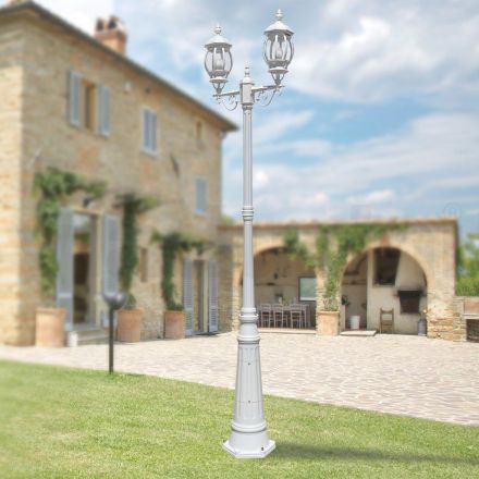 Poste de luz 2 luzes estilo vintage em alumínio branco fabricado na Itália - Dodo Viadurini