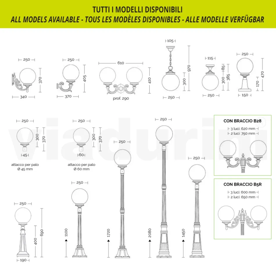 Candeeiro de rua com 208 cm de altura em acrílico preto e alumínio Made in Italy - Trovanero Viadurini