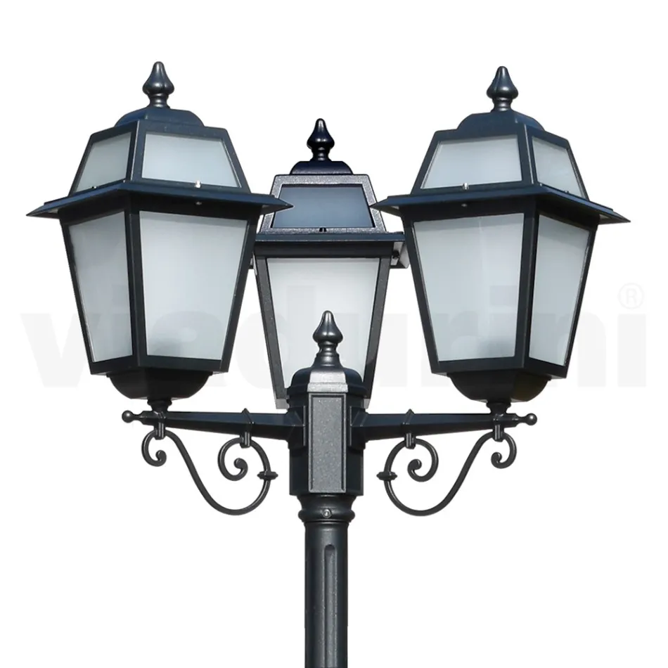 Poste de jardim com 219 cm de altura em alumínio antracite e vidro jateado - Elric Viadurini