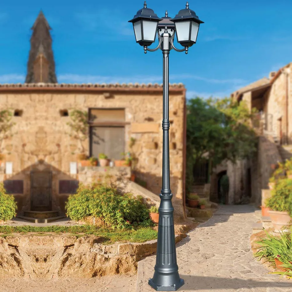 Candeeiro de rua com 238 cm de altura em vidro antracite e alumínio fabricado na Itália - Scintilla Viadurini