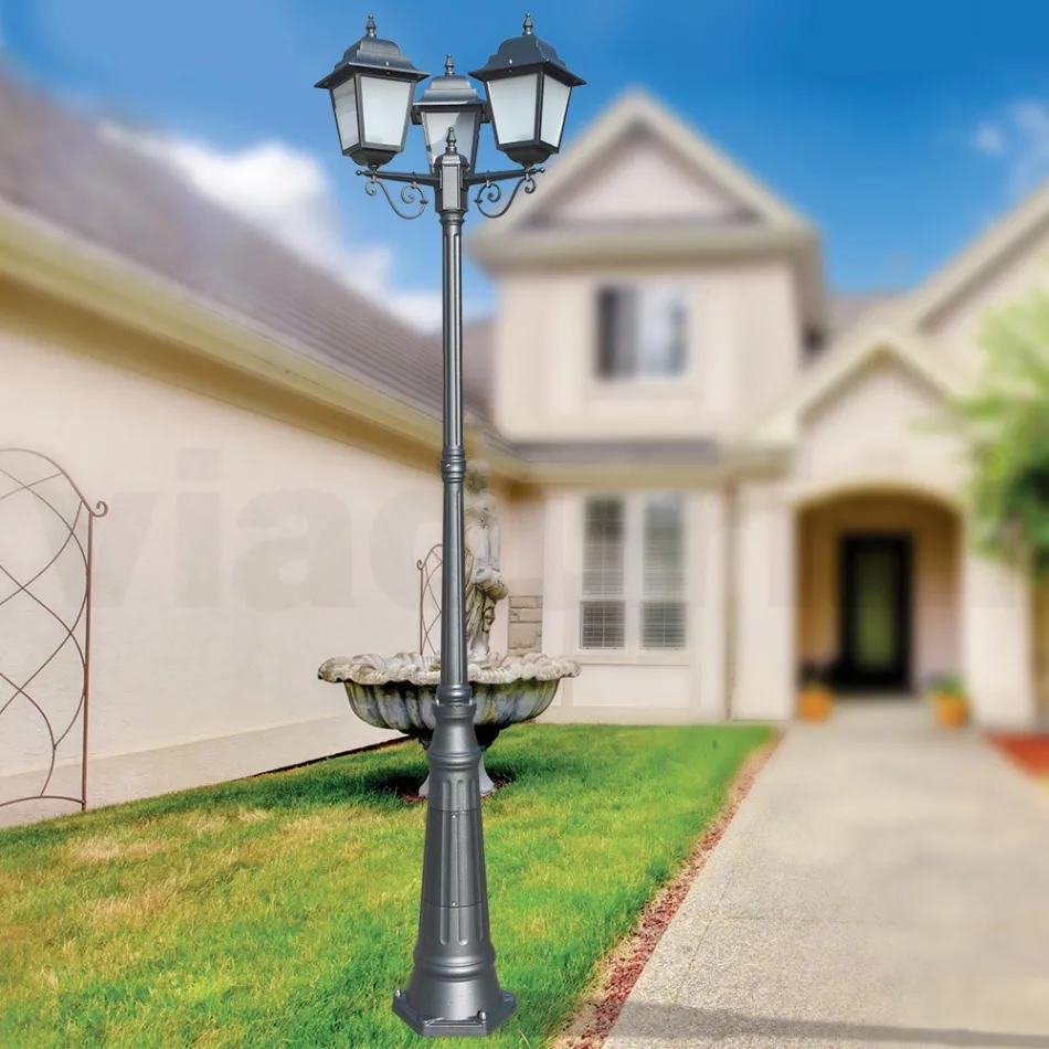 Candeeiro de rua com 249 cm de altura em vidro antracite e alumínio fabricado na Itália - Scintilla Viadurini