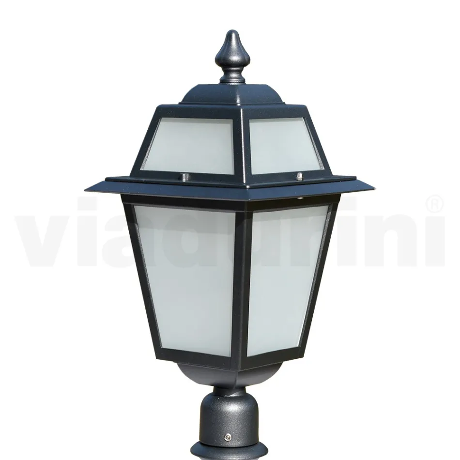 Poste de jardim com 76,5 cm de altura em alumínio antracite e vidro jateado - Elric Viadurini