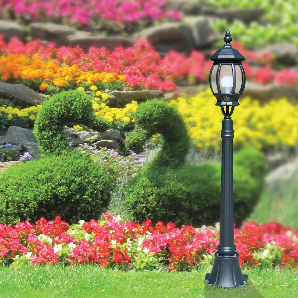 Lâmpada externa baixa em alumínio antracite fabricado na Itália - Impero Viadurini