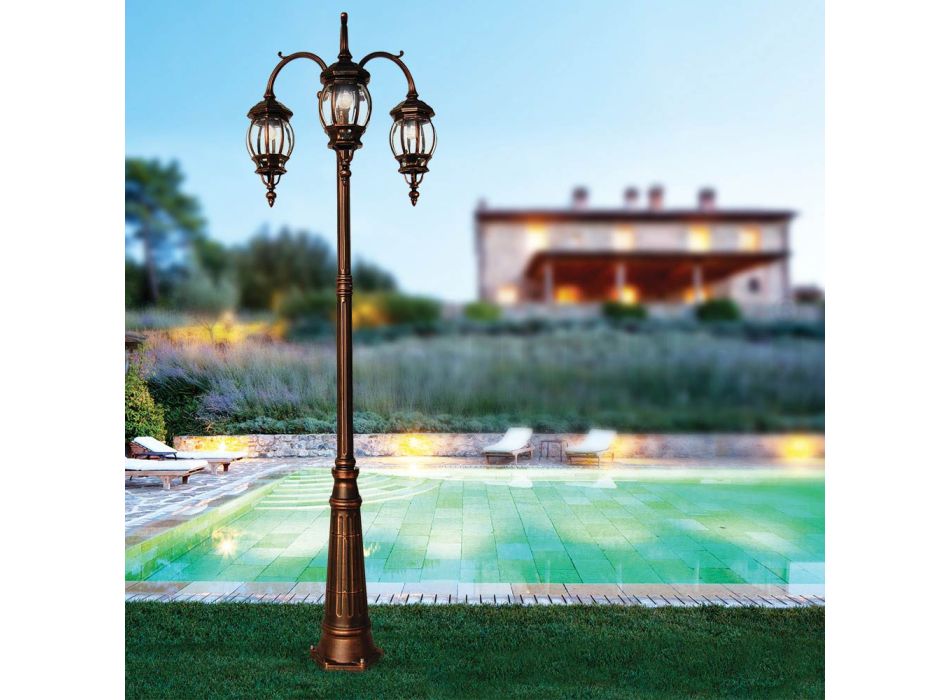 Lâmpada externa 3 luzes em alumínio estilo vintage fabricada na Itália - Leona Viadurini