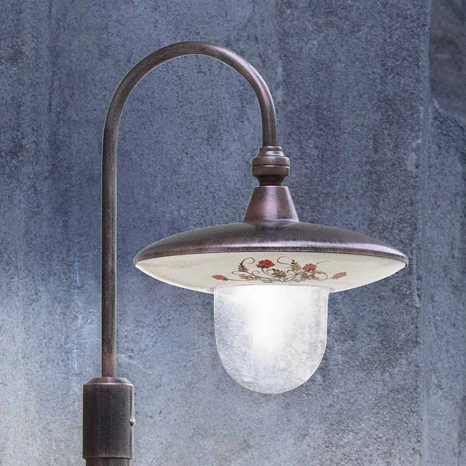 Poste de iluminação para exterior em alumínio preto e flores pintadas à mão - Latina Viadurini