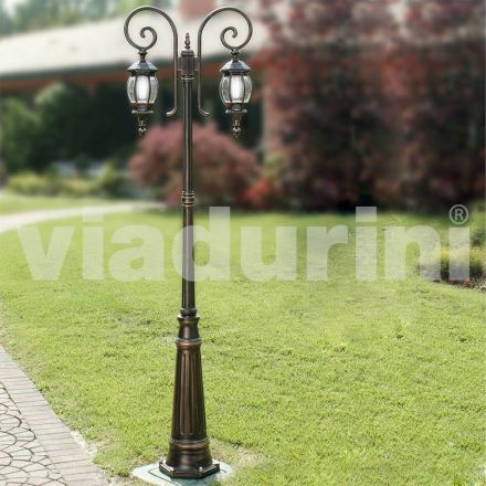 Poste de jardim com 2 luzes em alumínio fundido fabricado na Itália, Anika Viadurini