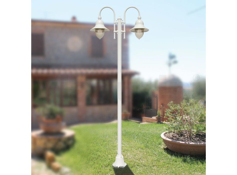 Lâmpada de jardim vintage 2 luzes em alumínio fabricada na Itália - Cassandra Viadurini