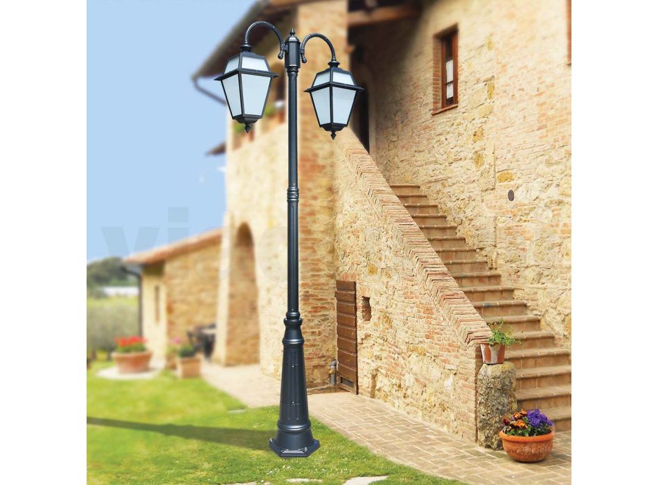Lâmpada de Jardim com 2 Luzes em Alumínio e Vidro Fabricado na Itália - Vivian Viadurini