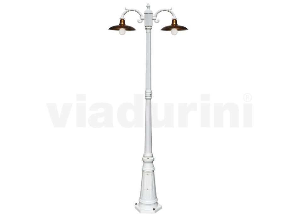 Lâmpada de rua estilo vintage 2 luzes em alumínio e latão feitas na Itália - Adela Viadurini