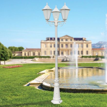 Lâmpada de rua estilo vintage 3 luzes em alumínio e vidro feitas na Itália - Terella Viadurini