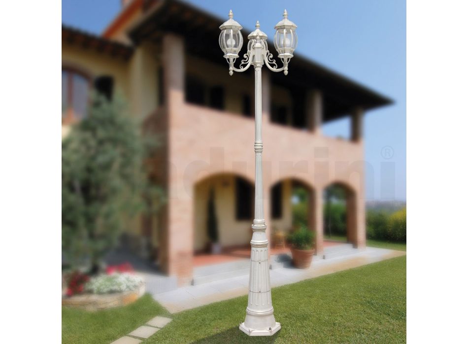 Lâmpada de rua estilo vintage com 3 luzes em alumínio branco feito na Itália - Dodo Viadurini