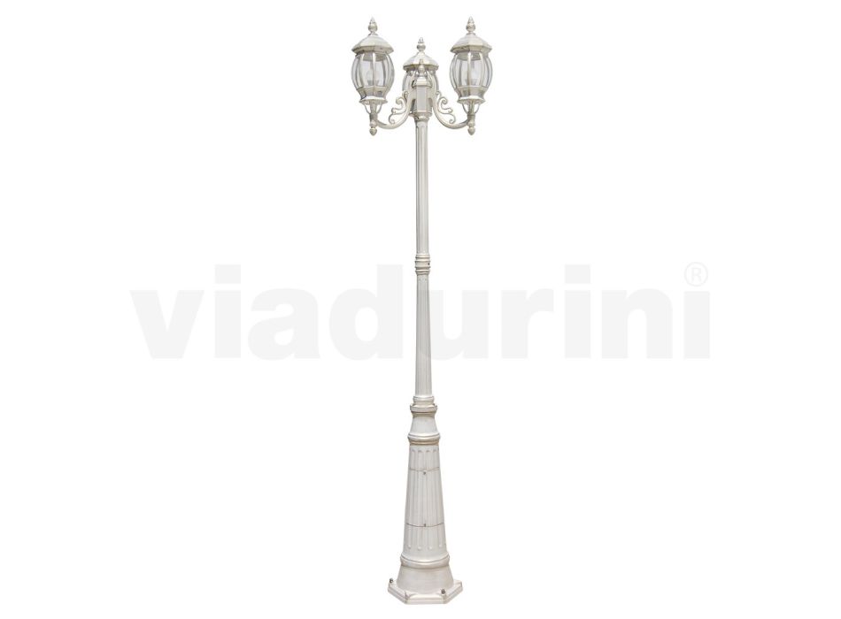 Lâmpada de rua estilo vintage com 3 luzes em alumínio branco feito na Itália - Dodo Viadurini