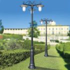 Lâmpada de rua estilo vintage com 3 luzes em alumínio cinza fabricado na Itália - Belen Viadurini