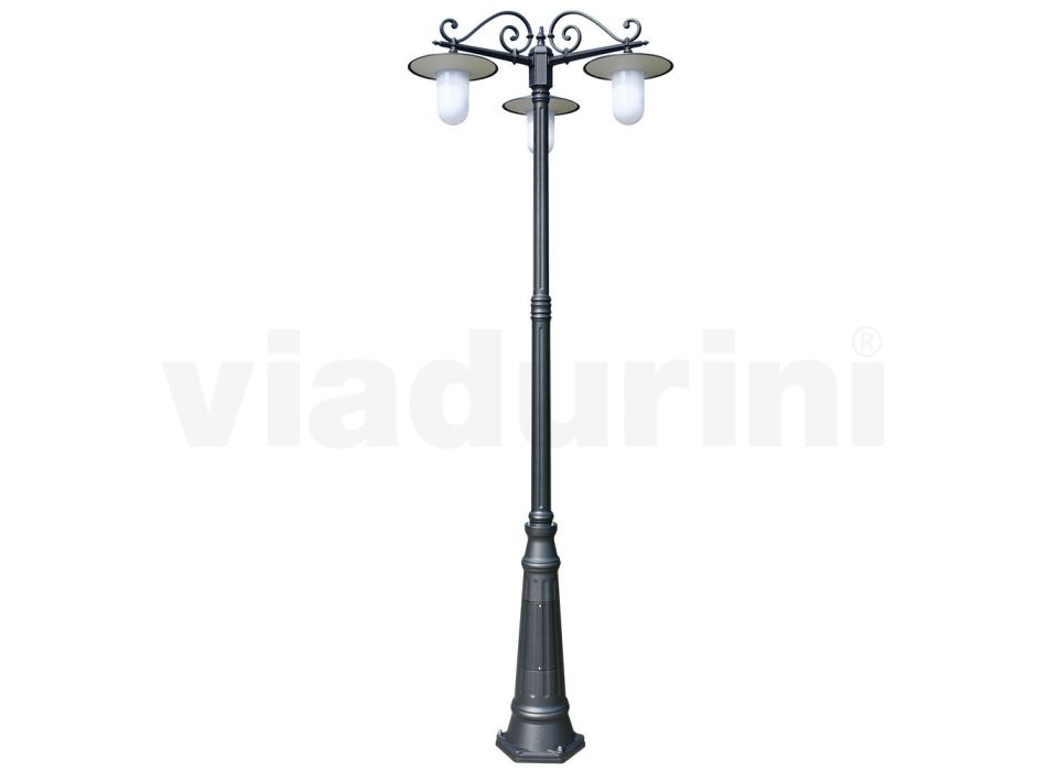 Lâmpada de rua estilo vintage com 3 luzes em alumínio cinza fabricado na Itália - Belen Viadurini