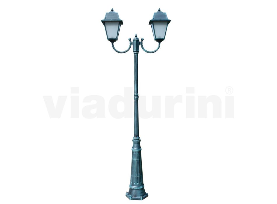 Poste de luz vintage com 2 luzes em alumínio e vidro fabricado na Itália - Doroty Viadurini