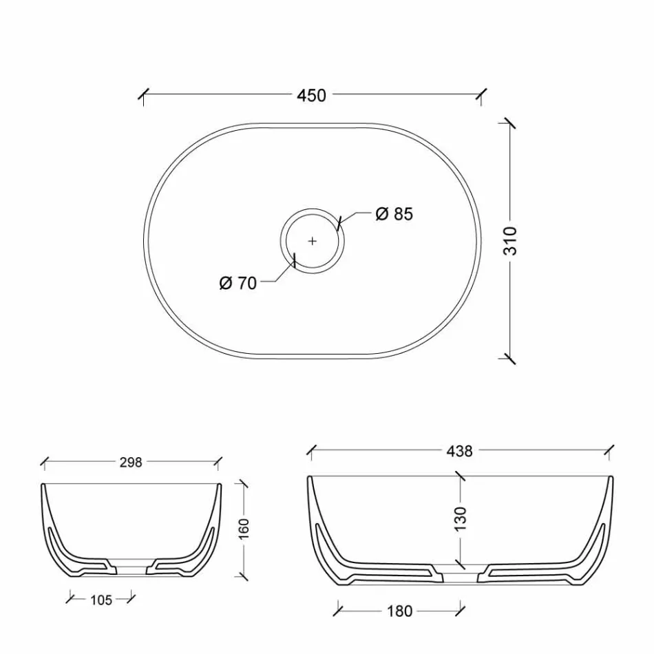 Lavatório de apoio de cerâmica 45x32cm made in Italy Star, design moderno Viadurini