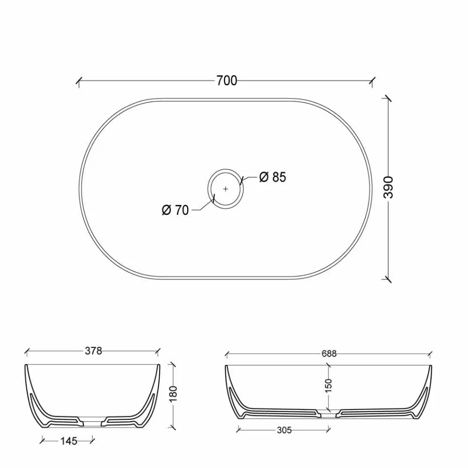 Lavatório de bancada cerâmico 70x35cm feito na Itália Star, design moderno Viadurini