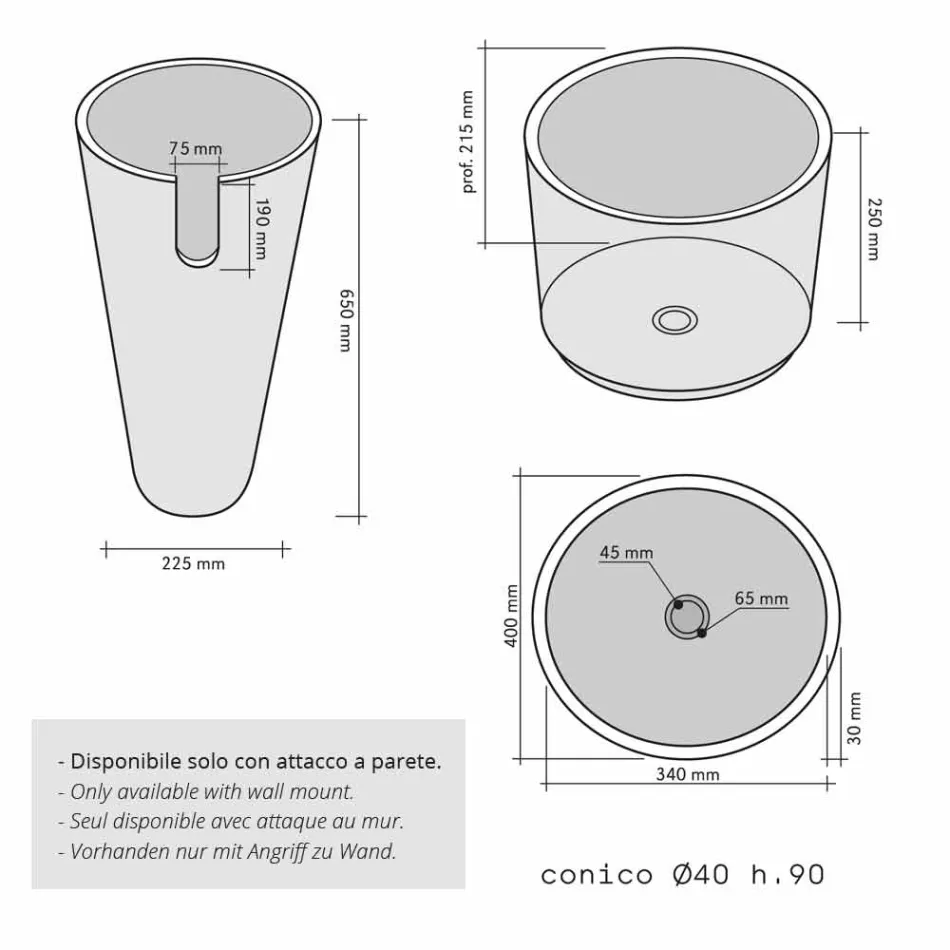 Lavatório Coluna Pedra Cônica Natural Preto Raja Viadurini