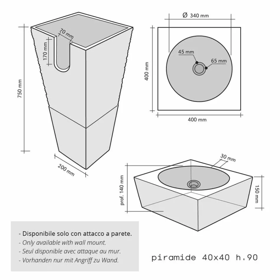 Lavatório Coluna Pedra da Pirâmide Natural Bege Nias Viadurini