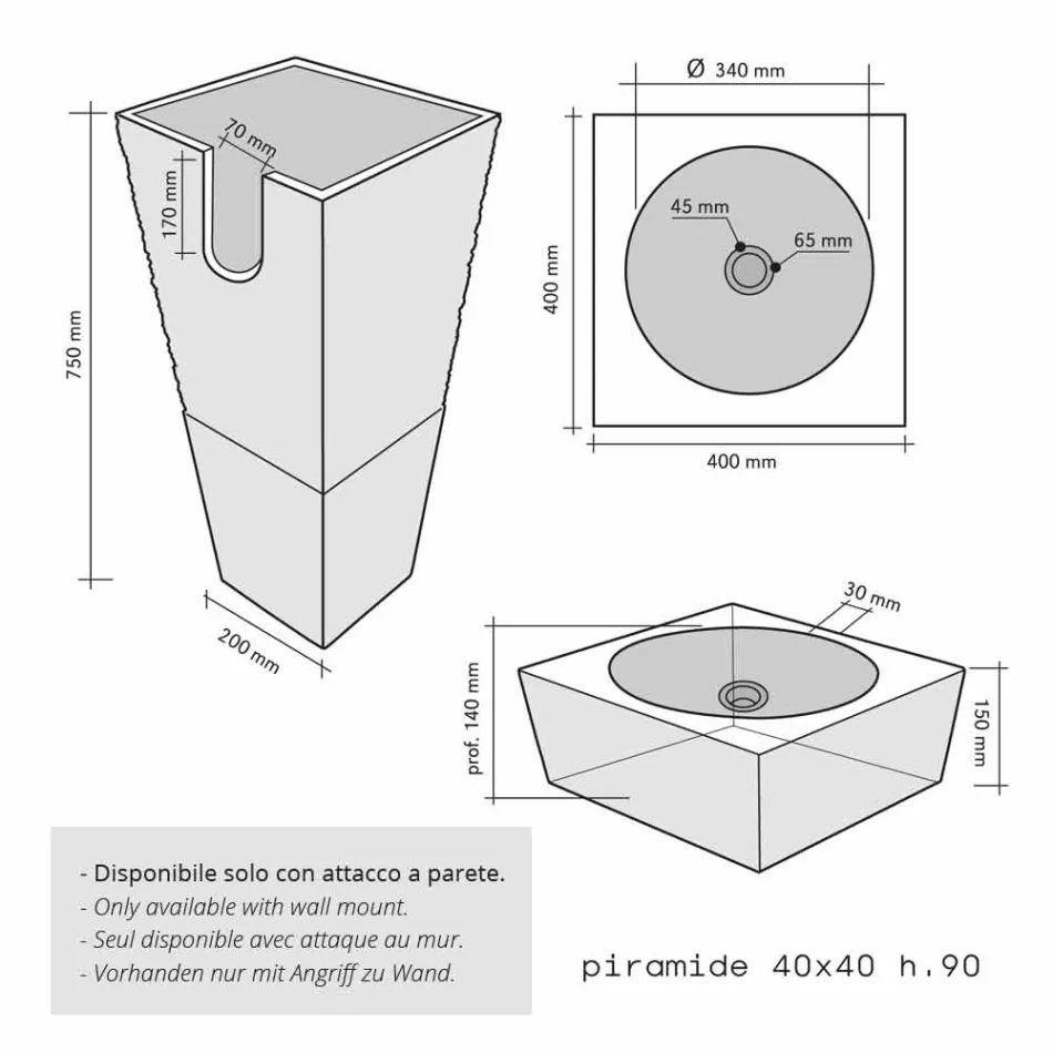 Lavatório Coluna Pedra da Pirâmide Natural Preto Nias Viadurini