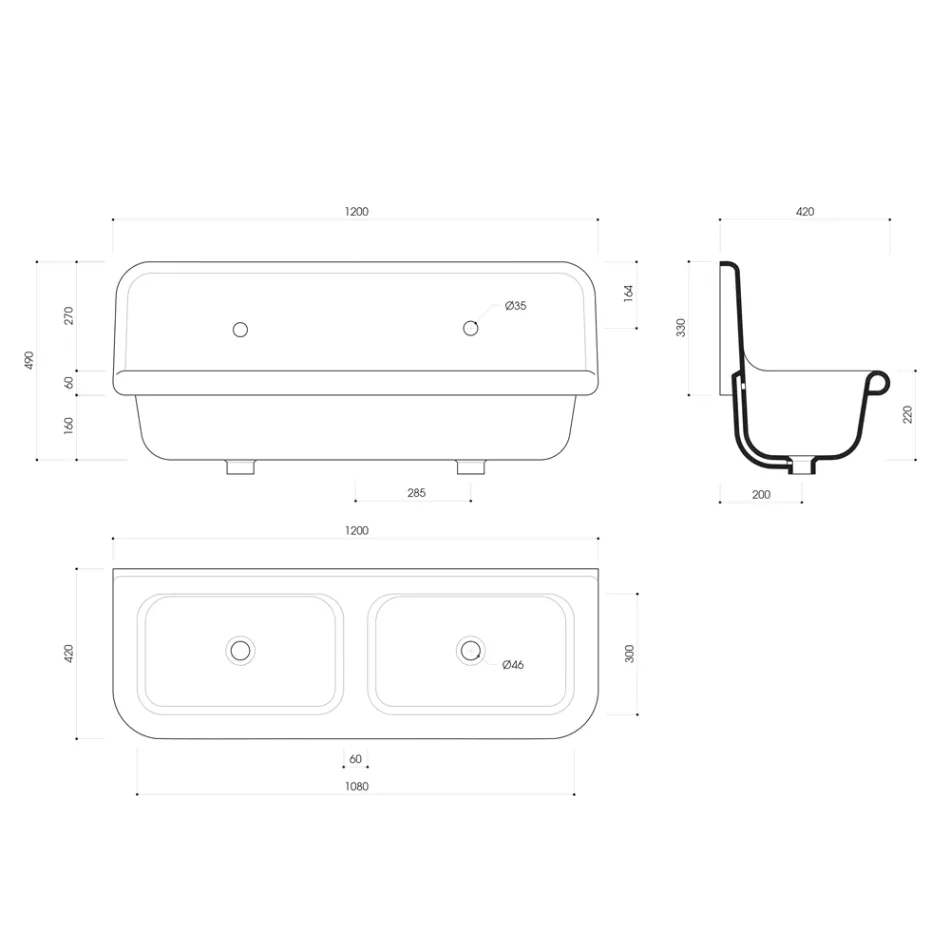 Lavatório duplo suspenso branco de cerâmica de Andy Viadurini