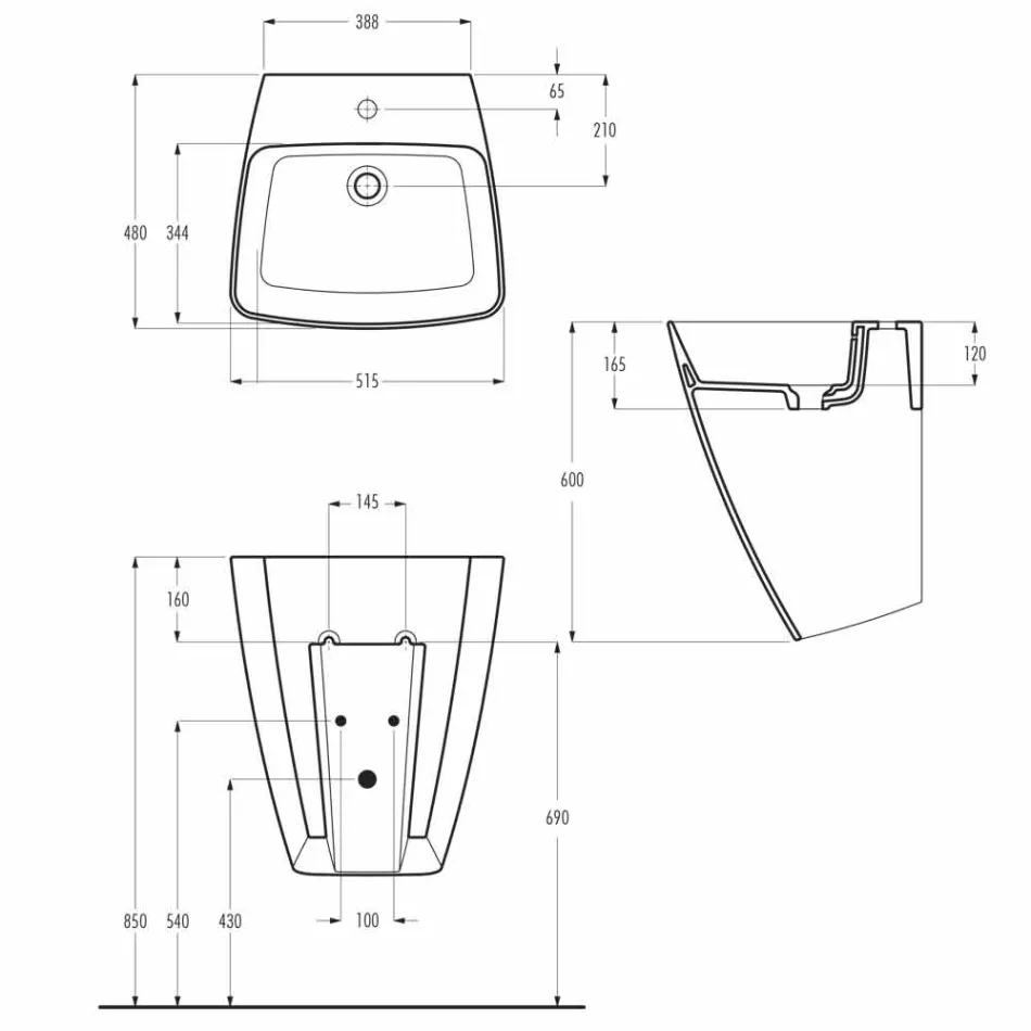 Lavatório de cerâmica design moderno de parede feita na Itália, Goran Viadurini